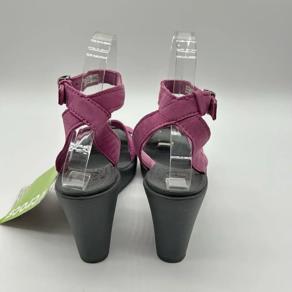 Crocs Leigh Wedge Womens 8 Sandal Wild Orchid Purple Gray Comfort Heels